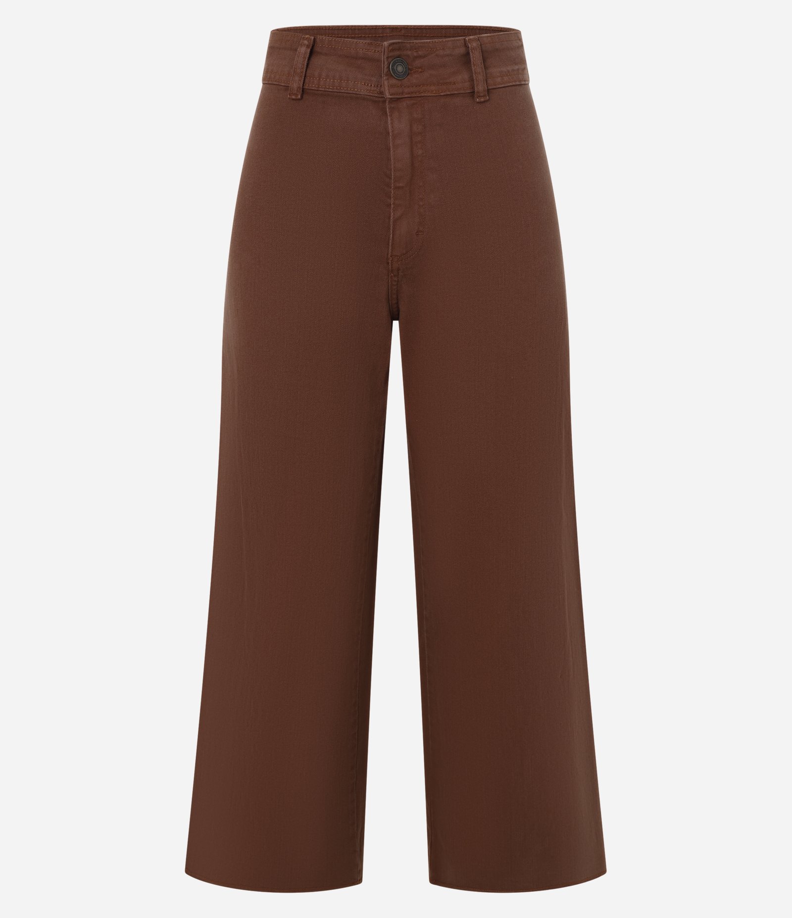 Calça Cropped em Sarja com Barra Desfiada Marrom 5