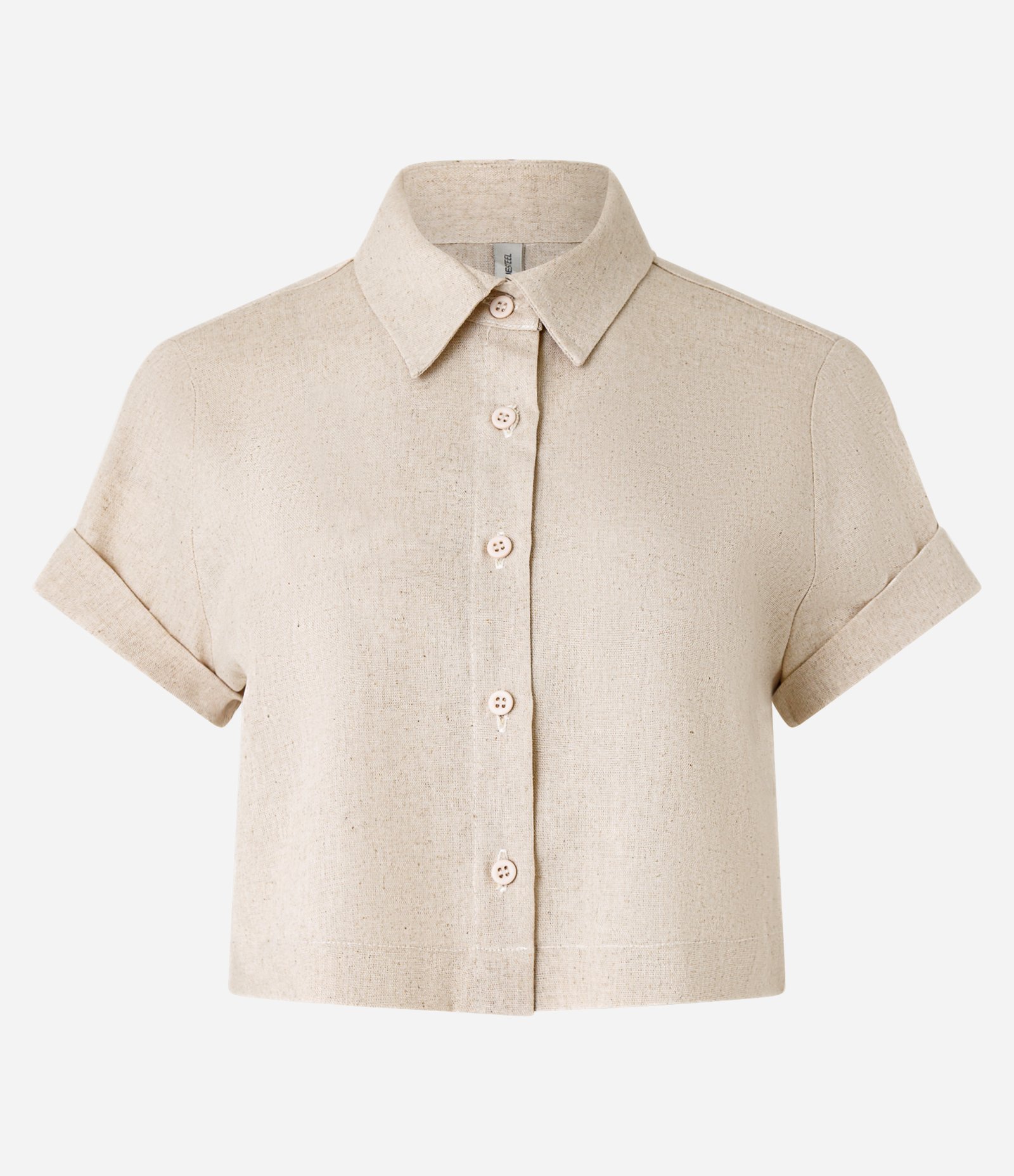 Camisa Cropped em Viscose e Linho Bege 1