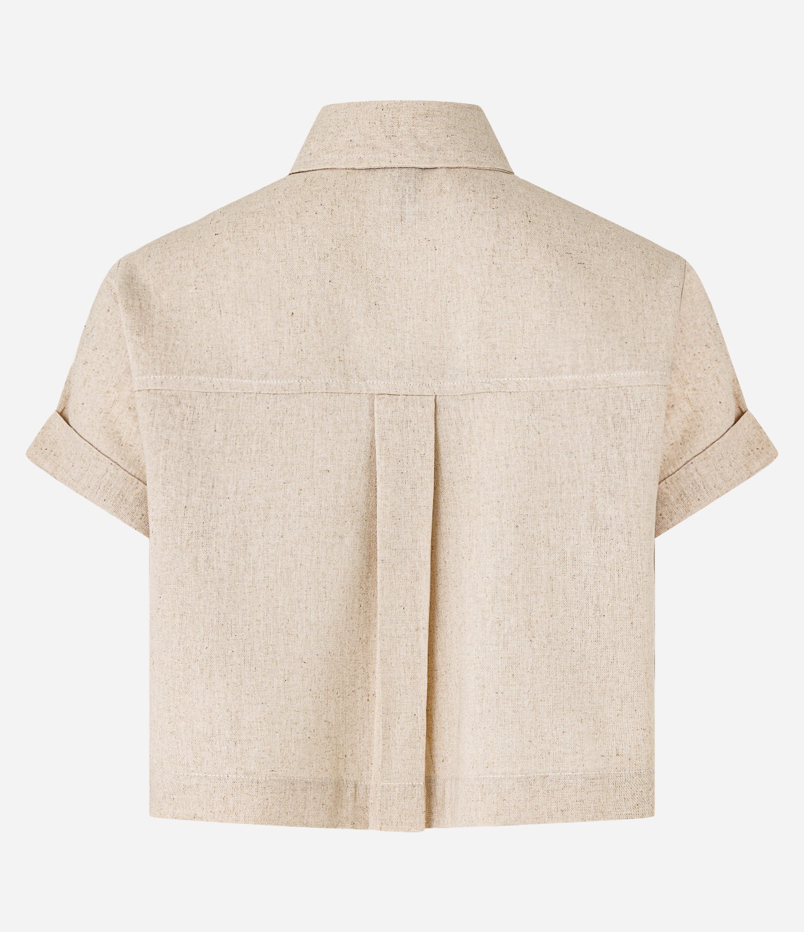 Camisa Cropped em Viscose e Linho Bege 2