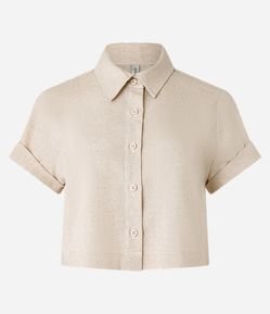Camisa Cropped em Viscose e Linho