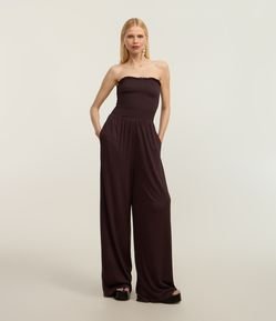 Macacão Wide Leg Texturizado com Lastex