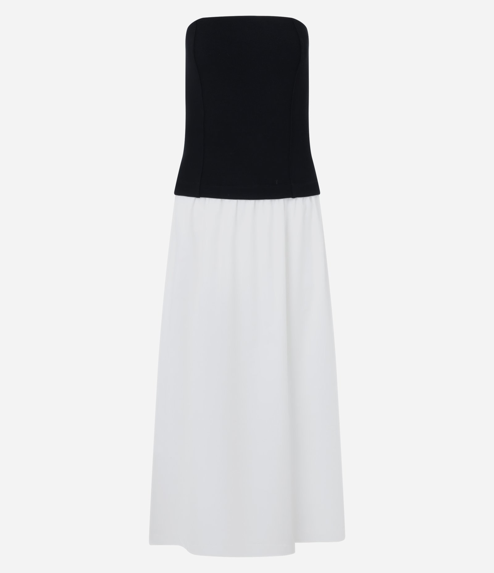 Vestido Evasê Midi em Tricoline com Pregas na Cintura Preto/Branco 5