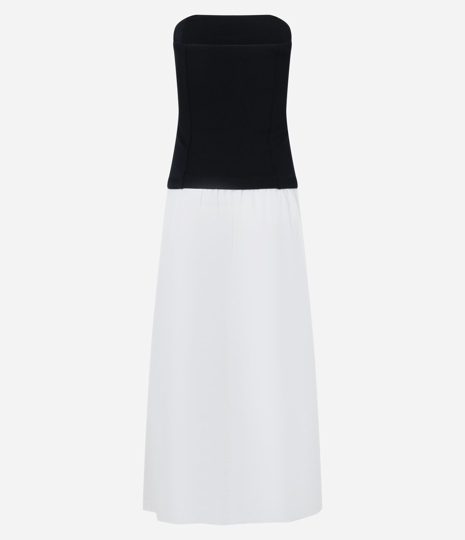 Vestido Evasê Midi em Tricoline com Pregas na Cintura Preto/Branco 7