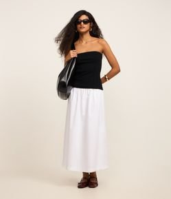 Vestido Evasê Midi em Tricoline com Pregas na Cintura