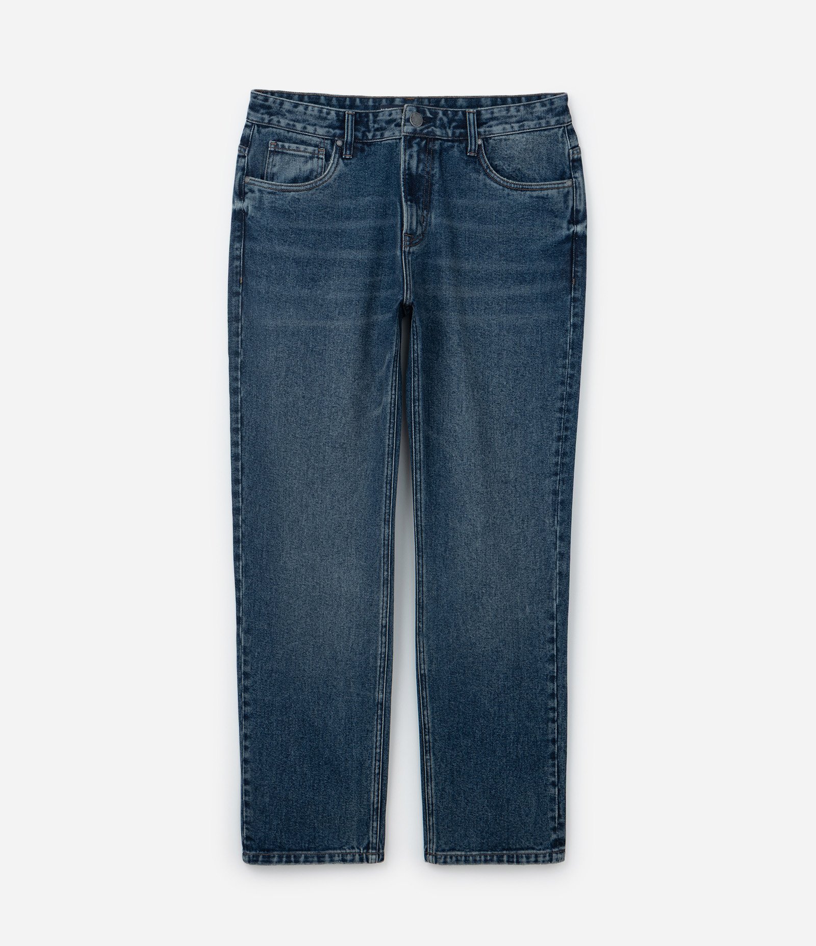 Calça Jeans Reta com Lavagem Azul 1