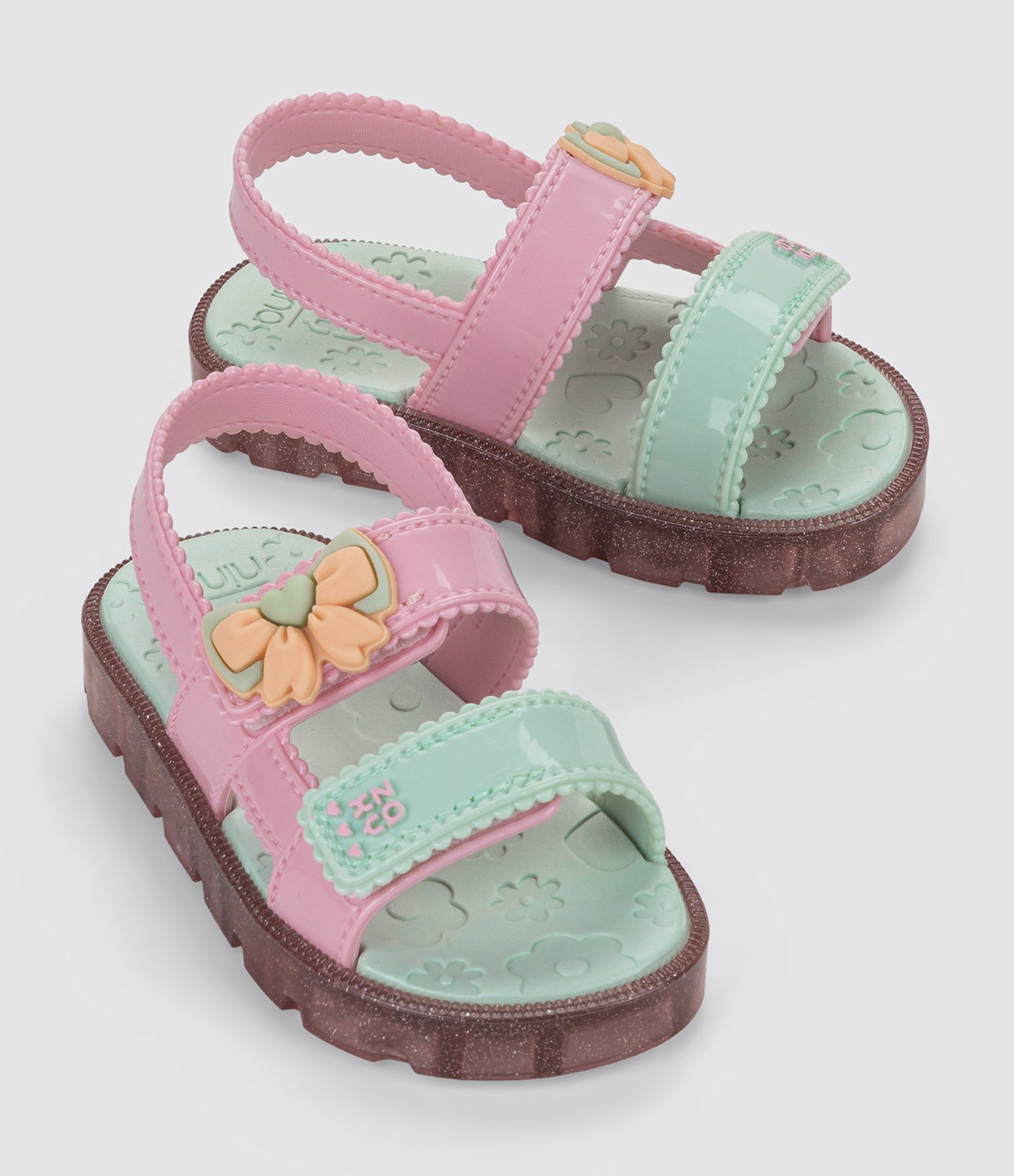 Sandália Infantil com Lacinho Zaxynina - Tam 19 a 27 Rosa/Verde 1