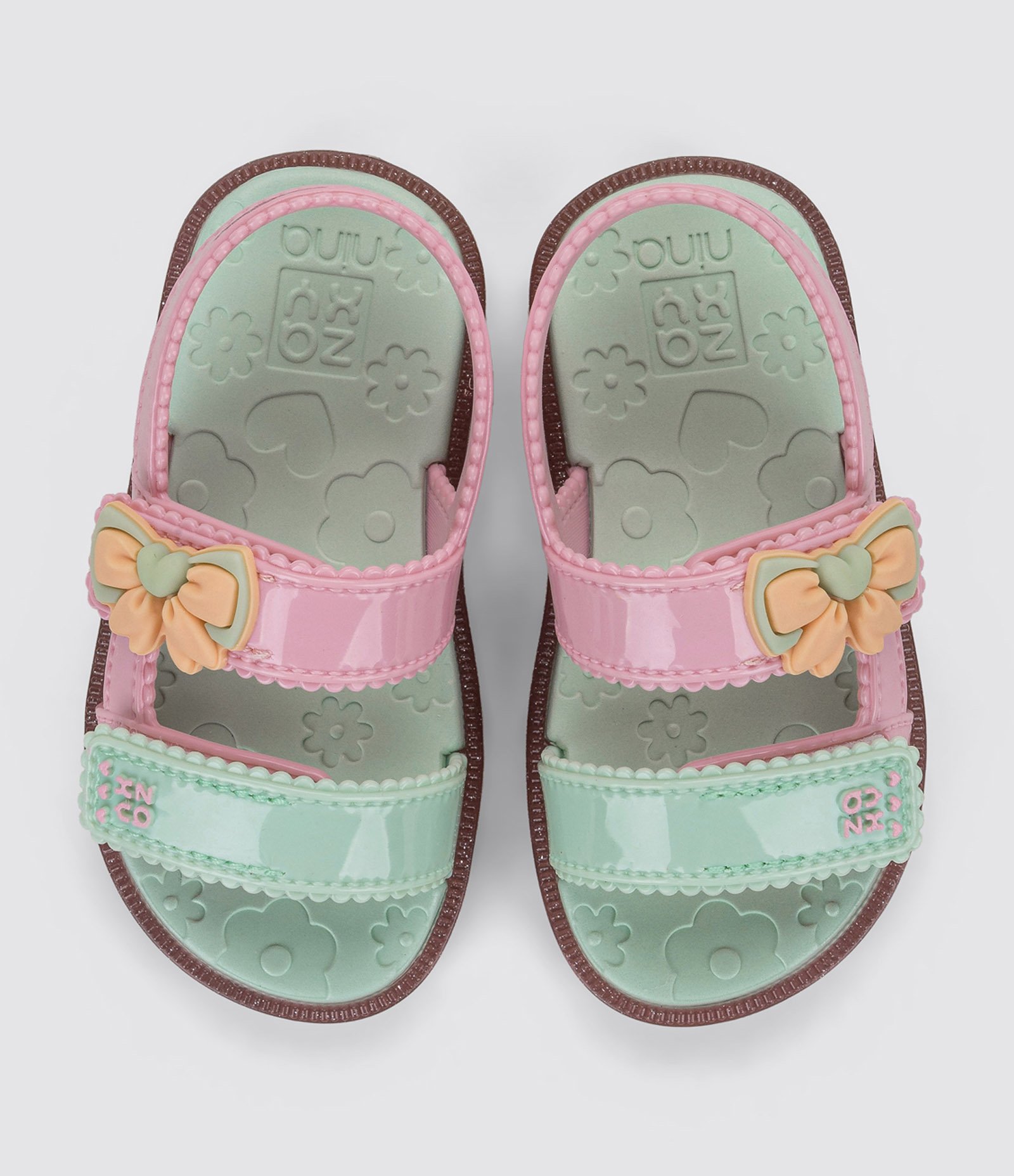 Sandália Infantil com Lacinho Zaxynina - Tam 19 a 27 Rosa/Verde 3