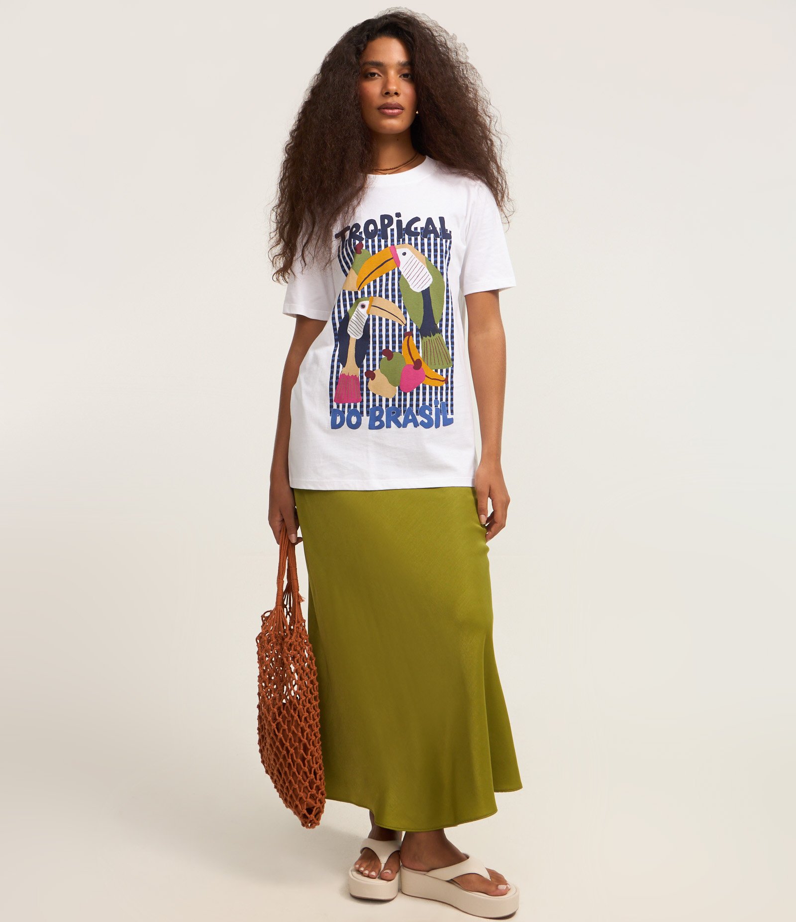 Camiseta em Algodão com Estampa Tropical do Brasil Branco Neve 2