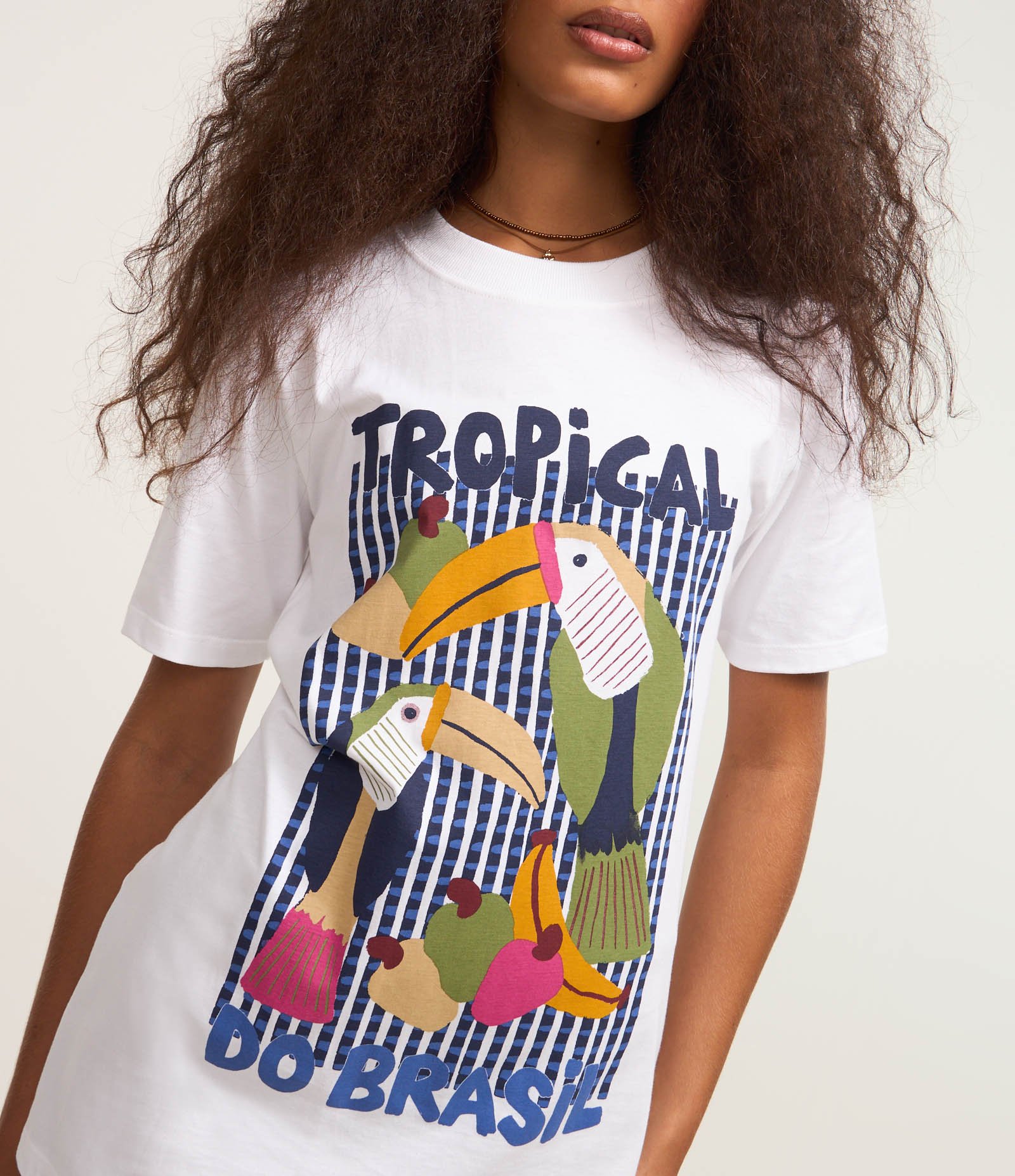 Camiseta em Algodão com Estampa Tropical do Brasil Branco Neve 3