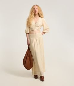 Saia Long Midi em Renda de Algodão com Pala Larga