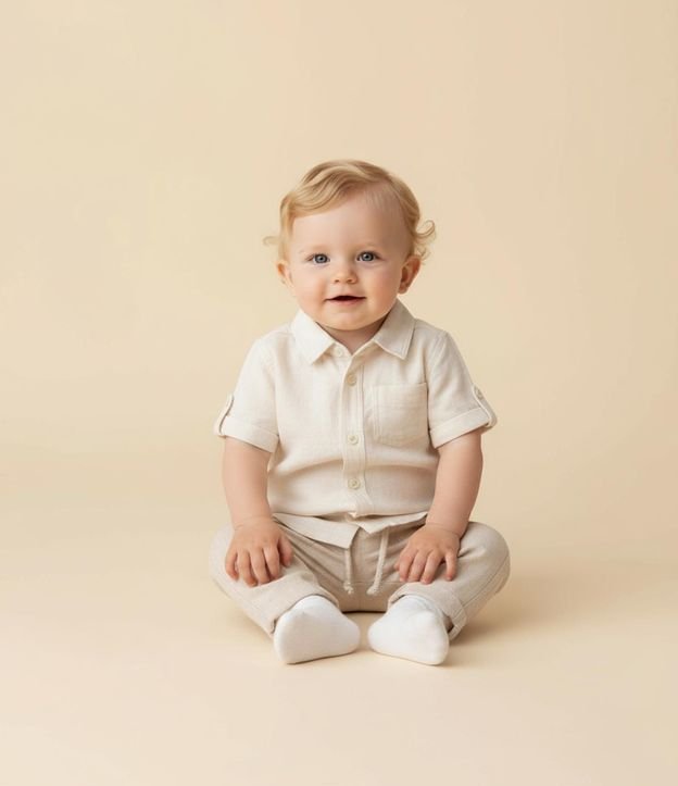 Camisa Infantil em Cambraia com Bolso - Tam 0 a 18 Meses