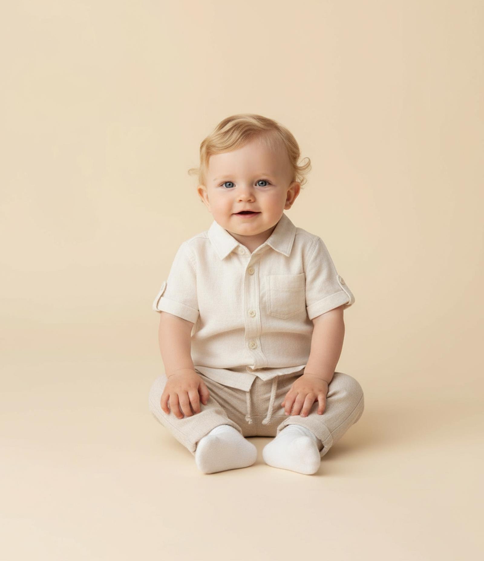 Camisa Infantil em Cambraia com Bolso - Tam 0 a 18 Meses Bege 1