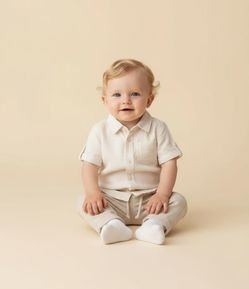 Camisa Infantil em Cambraia com Bolso - Tam 0 a 18 Meses