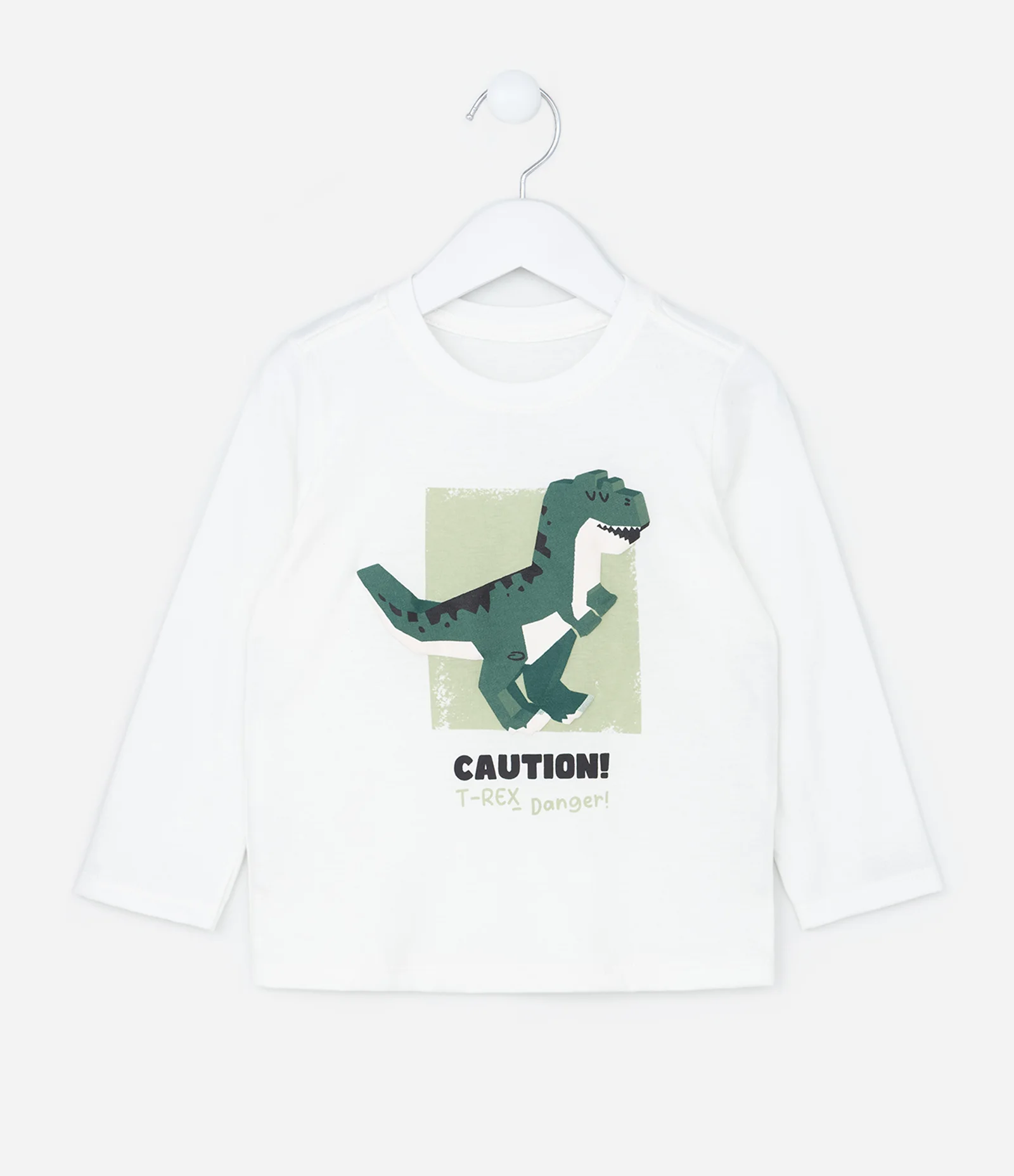 Camiseta Infantil com Estampa Dino 3D - Tam 1 a 6 Anos Branco 1