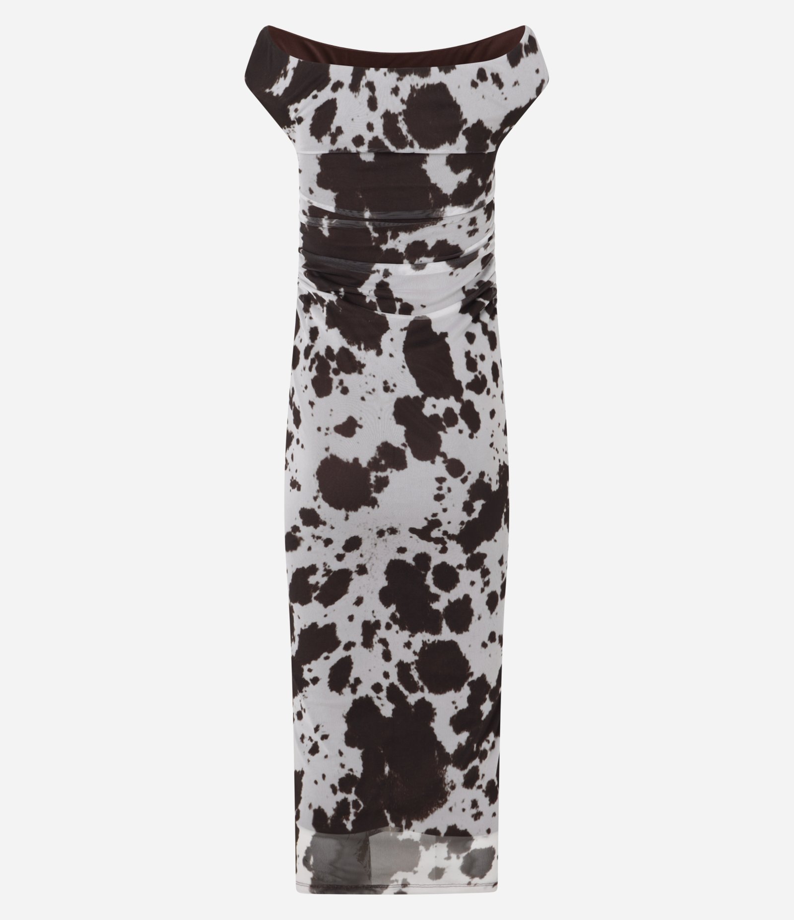 Vestido Reto Midi Ombro a Ombro e Estampa Animal Print Cinza/Marrom 9