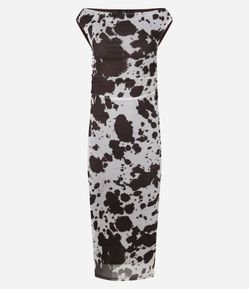 Vestido Reto Midi Ombro a Ombro e Estampa Animal Print
