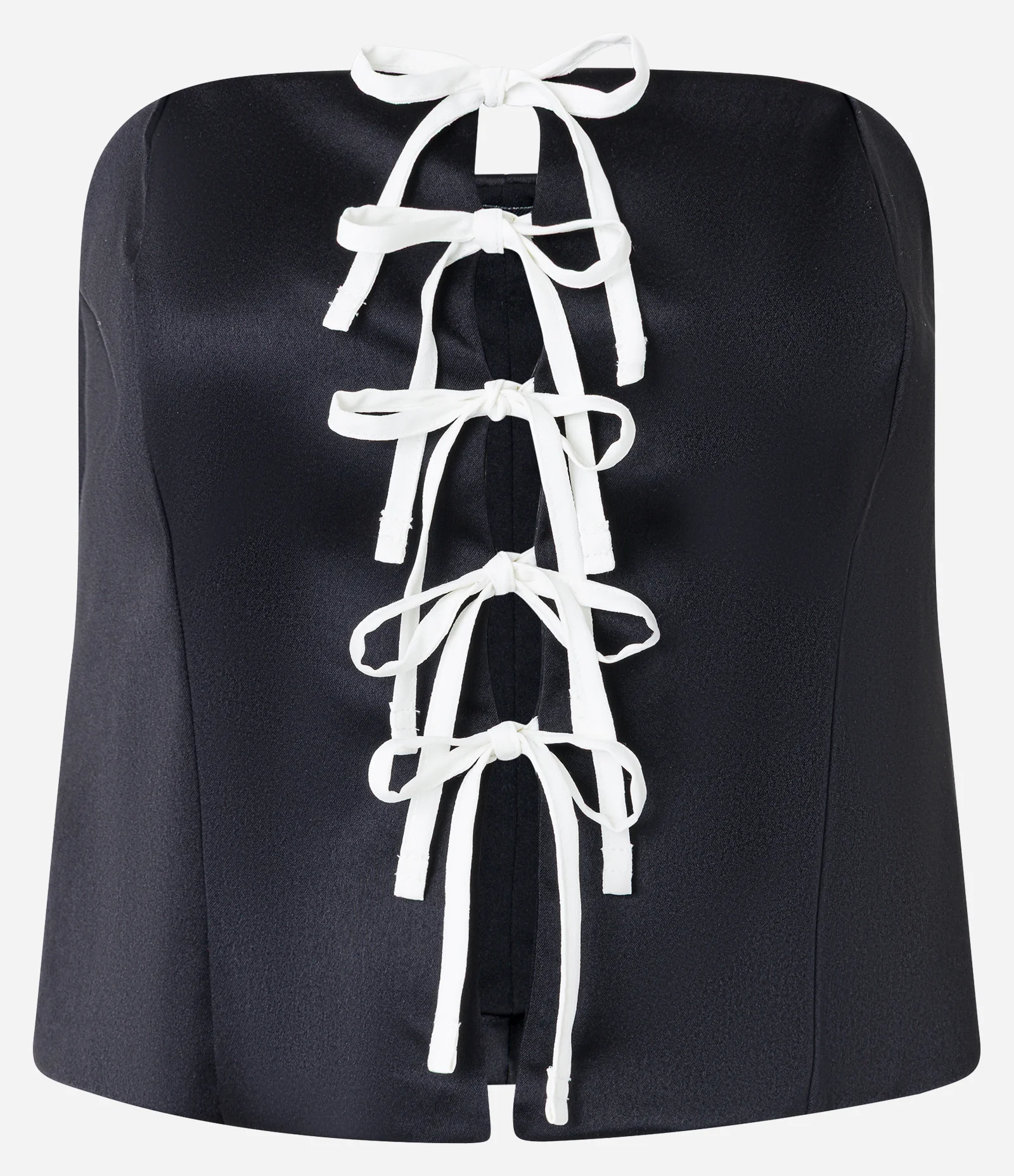 Corset em Crepe Tomara que Caia com Amarrações Contrastantes Preto 1