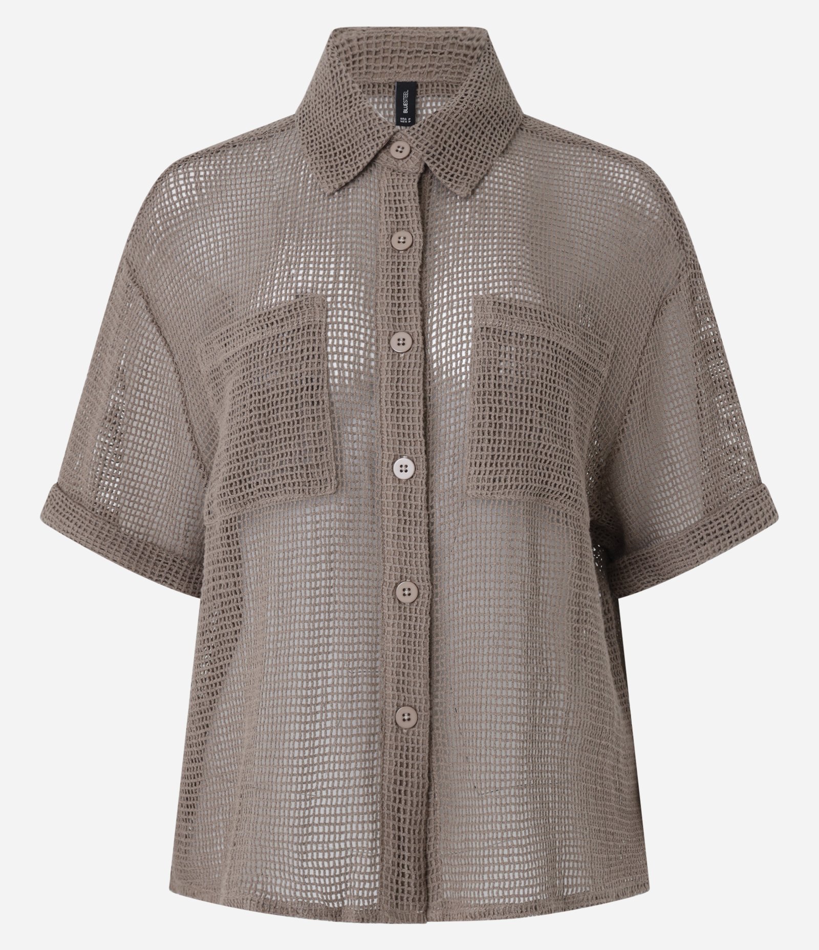 Camisa em Viscose com Textura com Bolso Frontal Marrom 5