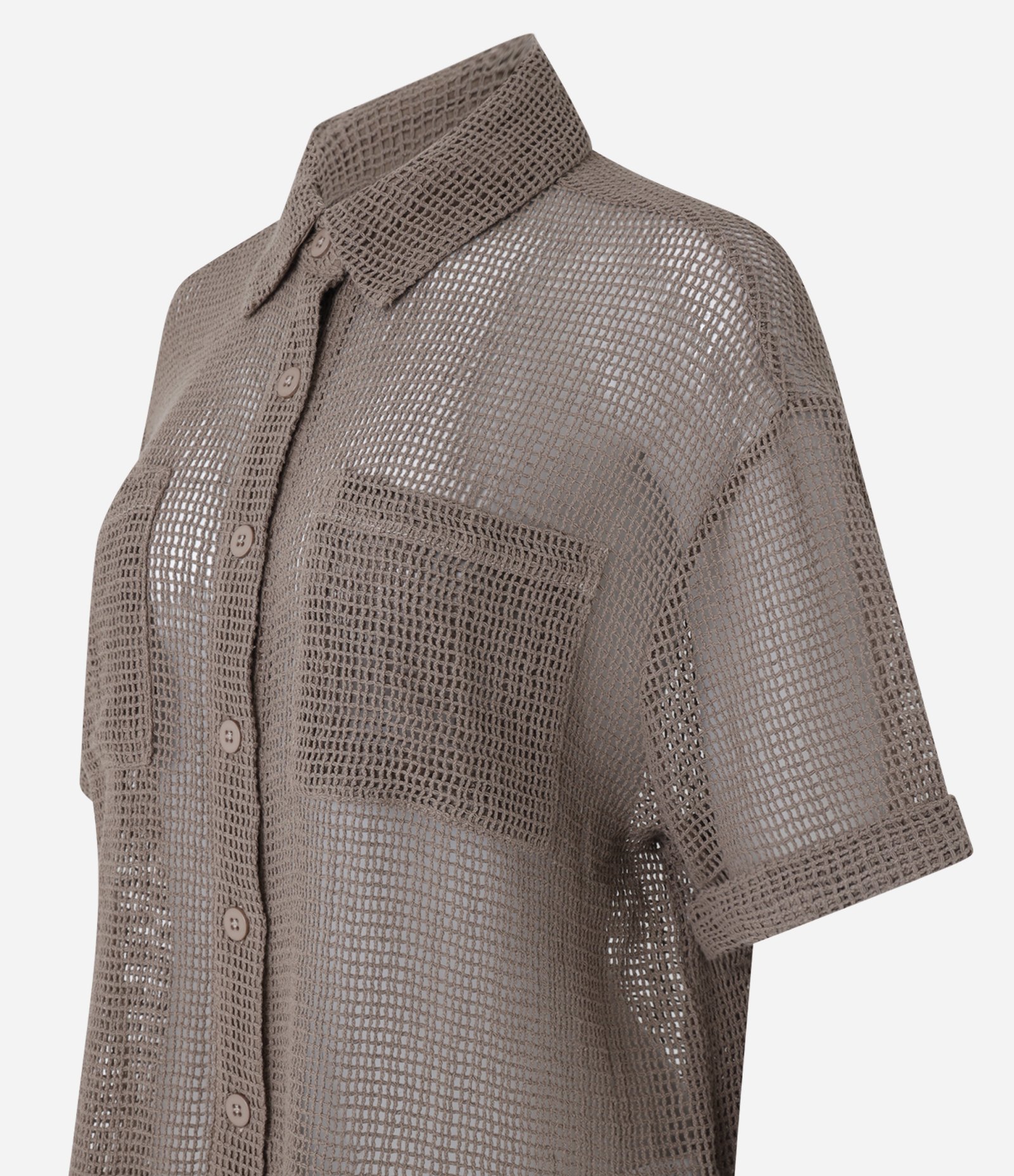 Camisa em Viscose com Textura com Bolso Frontal Marrom 6