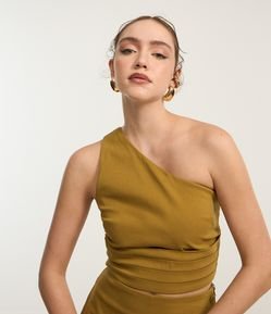 Blusa Cropped em Bengaline com Um Ombro Só e Recortes