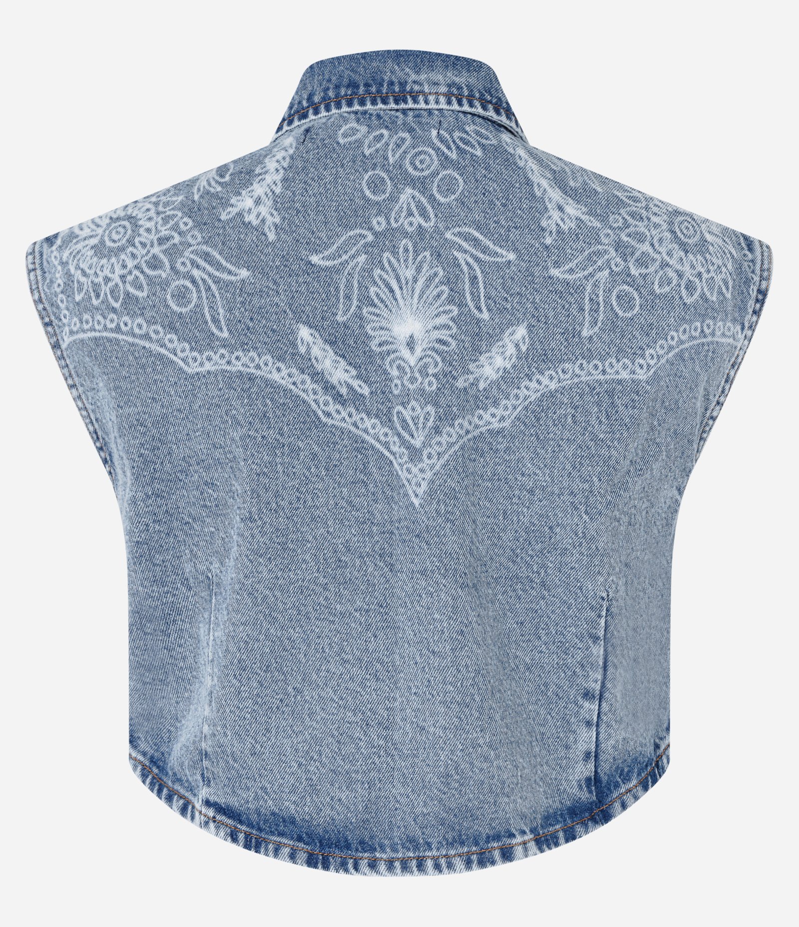 Camisa Cropped em Jeans com Botões e Arte em Laser Azul 8