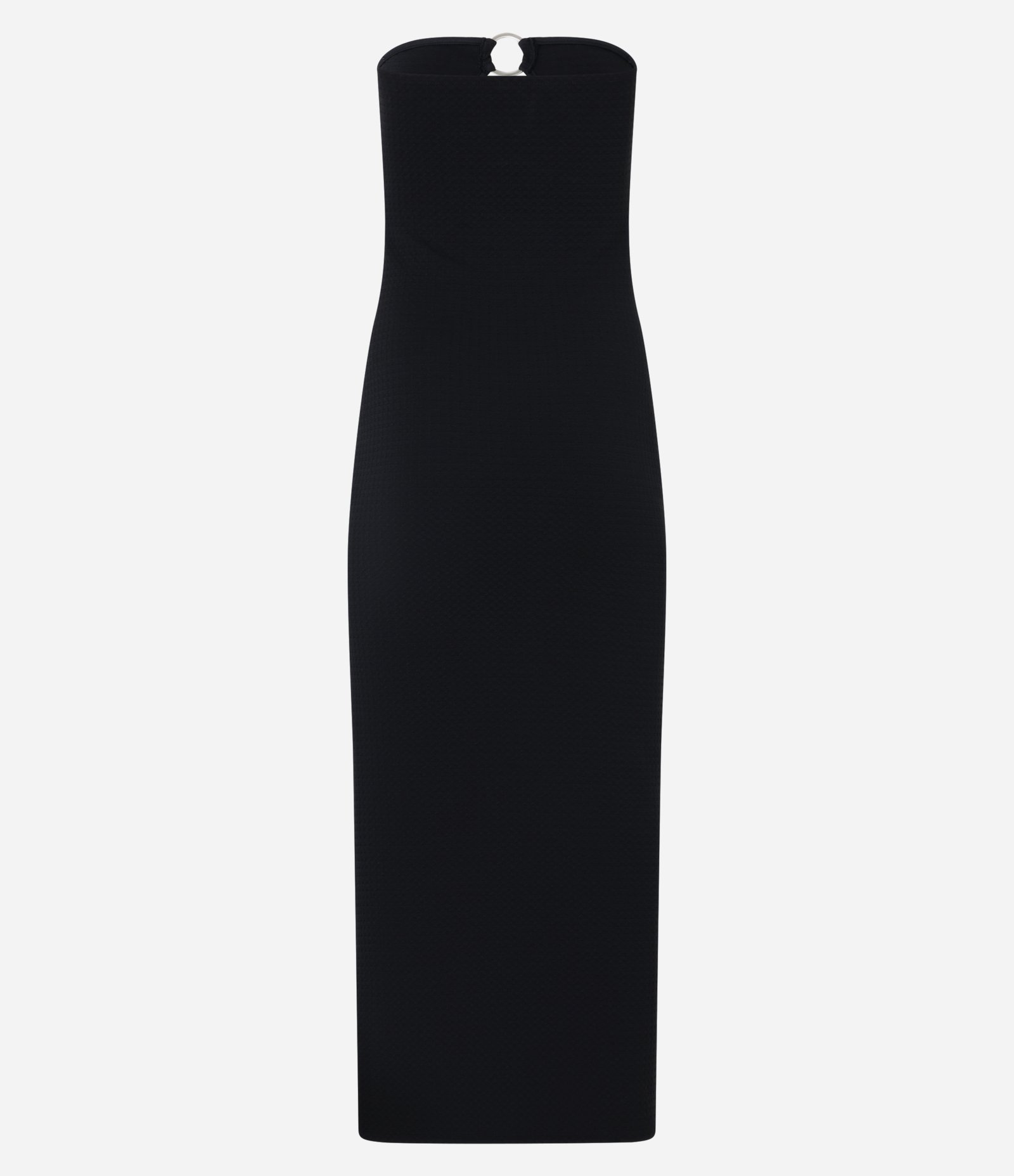 Vestido Longo em Helanca com Textura com Aviamento no Decote Preto 8