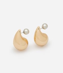 Brinco Botão Gota com Tarraxa de Bolinha Contrastante Bicolor