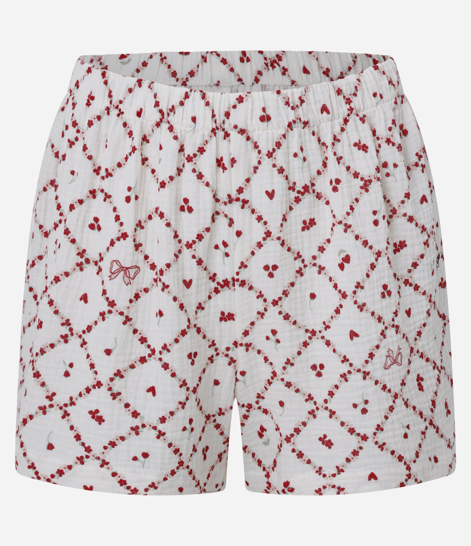 Pijama Short Doll em Algodão Texturizado com Estampa Floral e Amarração Off White/Vermelho 7