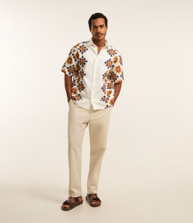 Camisa Boxy em Sarja com Estampa de Azulejo Português | Shopping