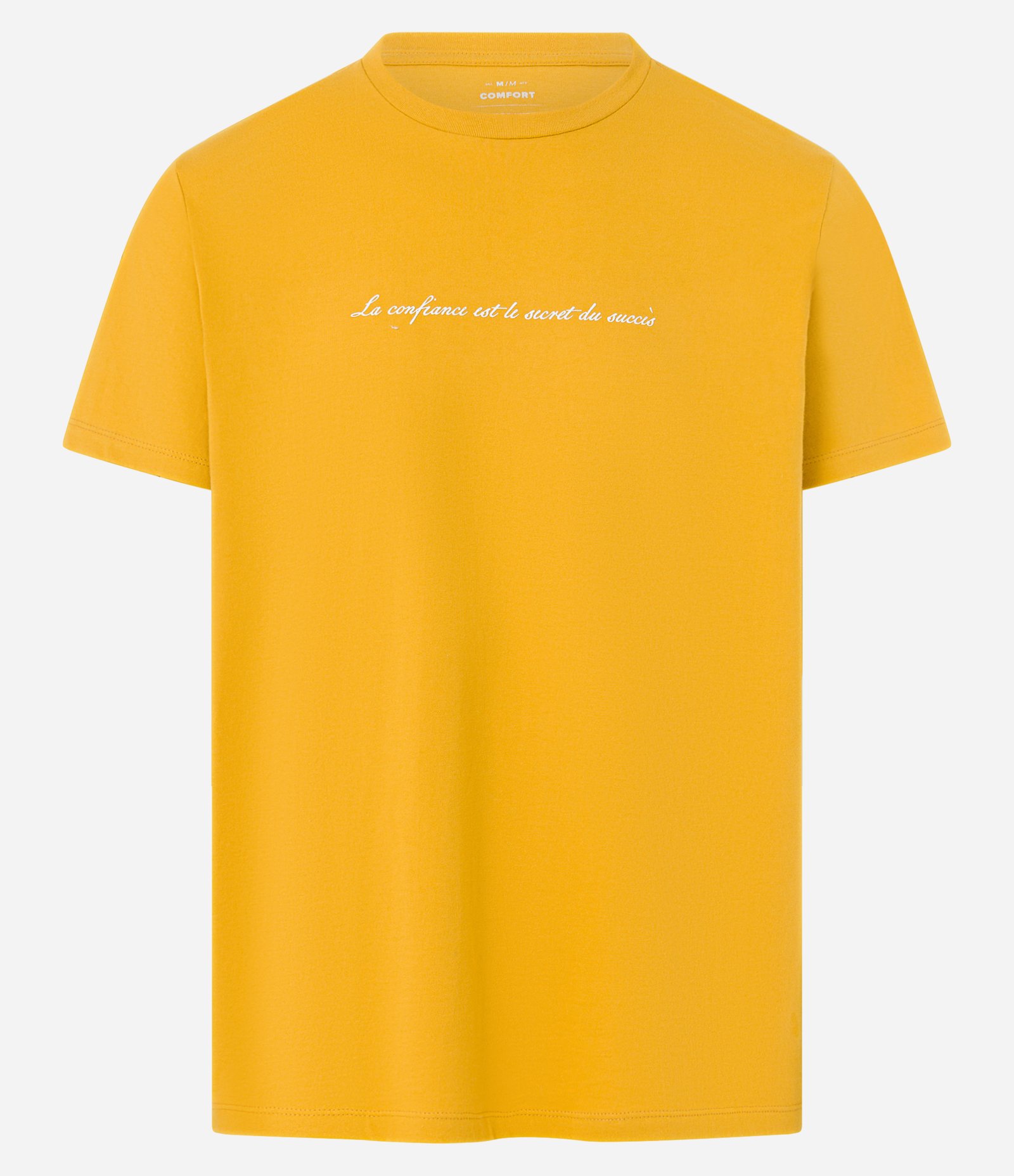 Camiseta Comfort em Algodão com Estampa Lettering e Decote Canoa Amarelo 7