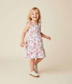 Vestido Infantil com Babados e Estampa Floral - Tam 1 a 6 Anos