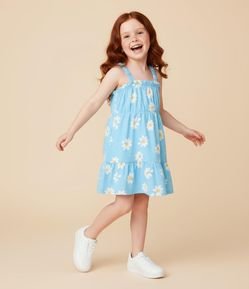 Vestido Infantil com Estampa de Margaridas e Babado - Tam 1 a 5 Anos