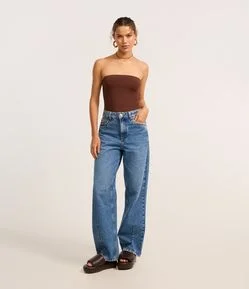 Calça Baggy em Jeans com Recortes na Barra