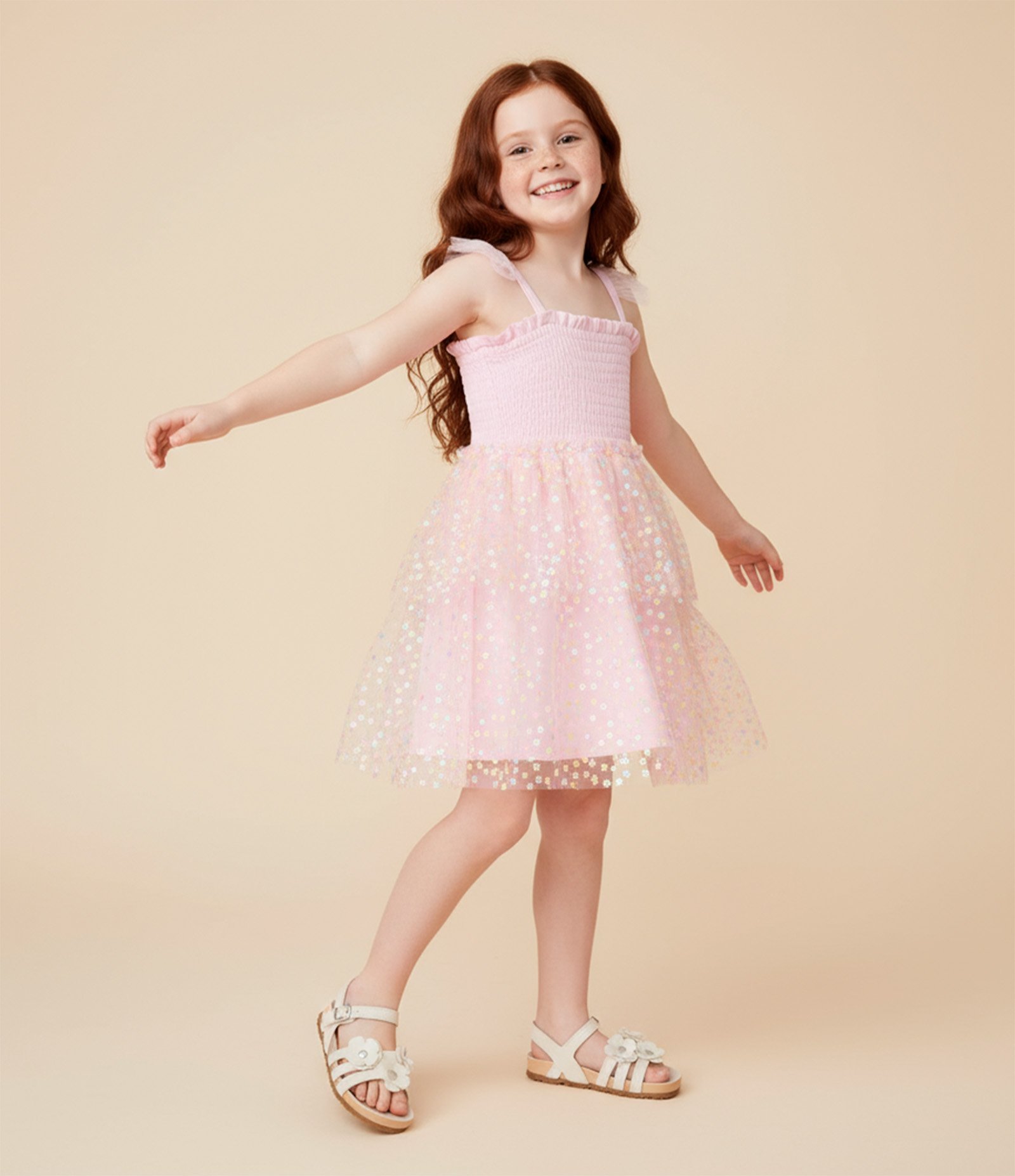 Vestido Infantil em Tule com Babados e Flores - Tam 1 a 6 Anos Rosa 1