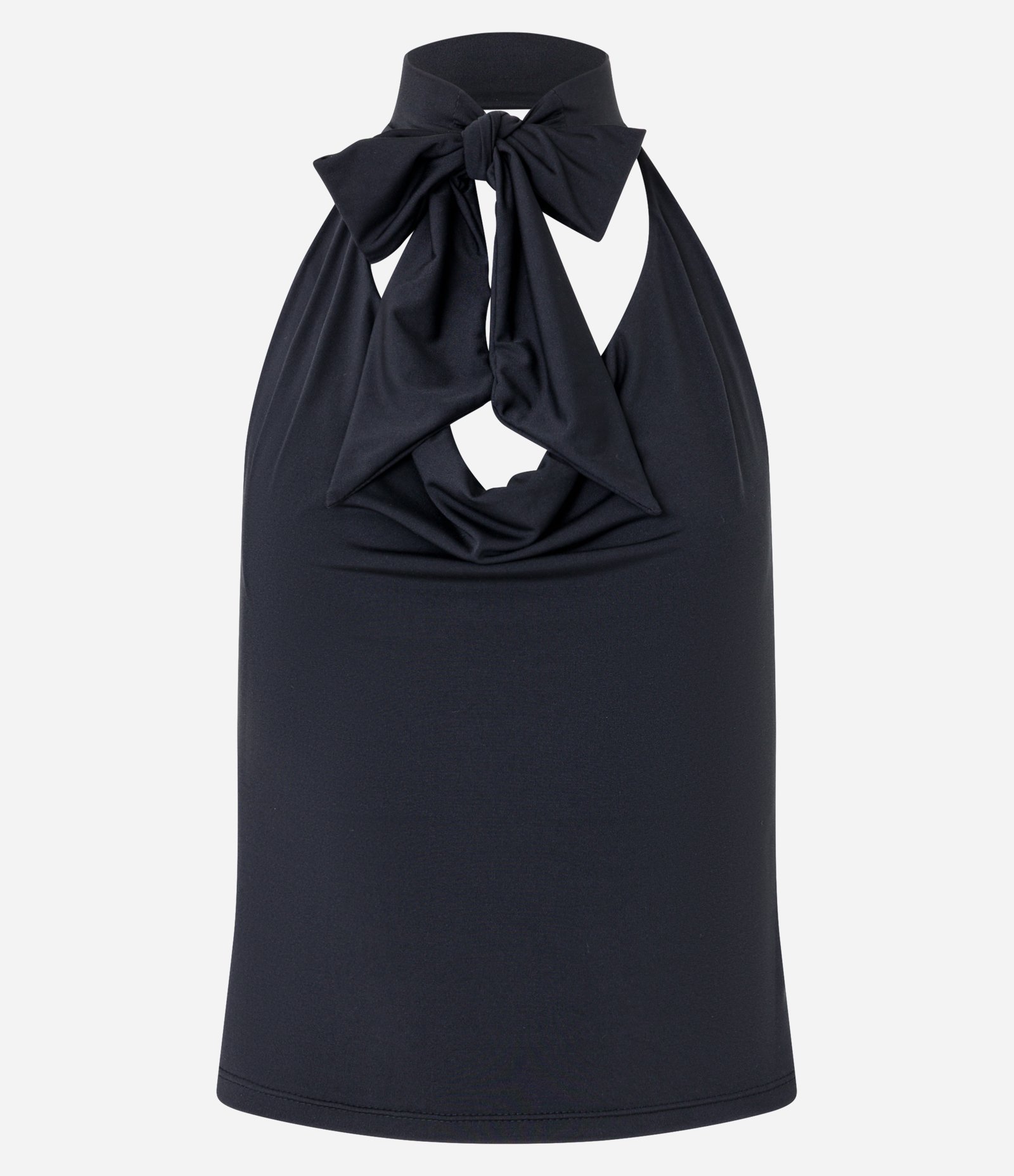 Blusa em Jersey Frente Única com Decote Degagê e Amarração Preto 1