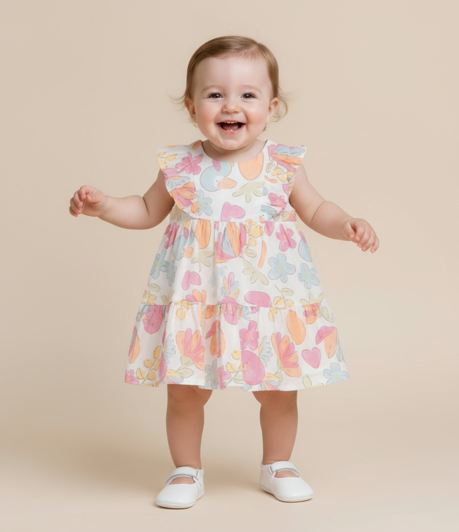 Vestido Infantil em Tricoline Babado e Calcinha - Tam 3 a 18 Meses Multicores 1