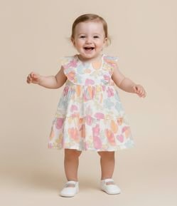 Vestido Infantil em Tricoline Babado e Calcinha - Tam 3 a 18 Meses