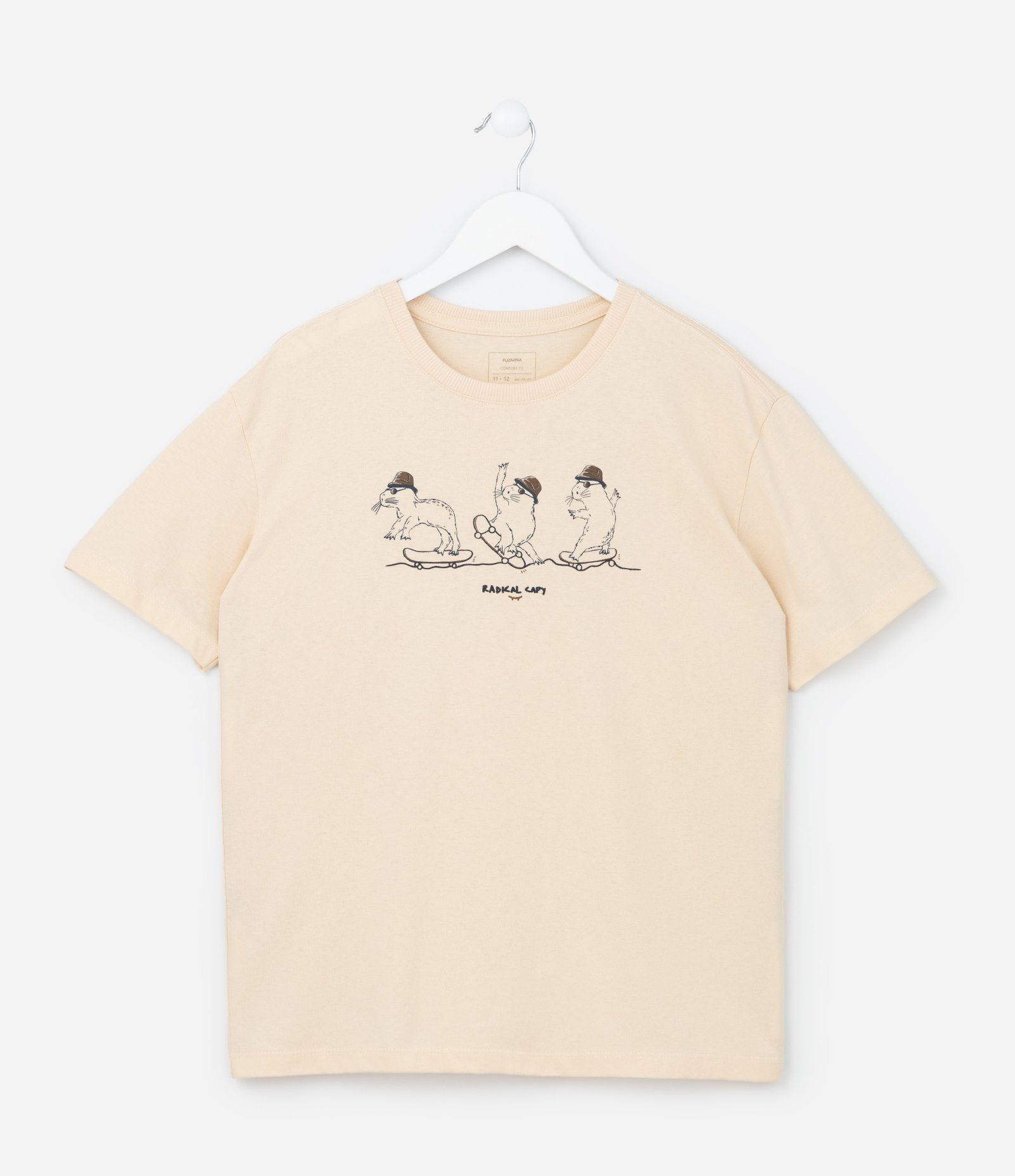 Camiseta Infantil com Estampa Capivara Radical - Tam 5 a 14 Anos Bege 1