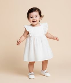 Vestido Infantil em Broderie com Babado e Calcinha - Tam 3 a 18 meses