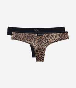 Kit 02 Calcinhas Biquíni Fio em Poliamida com Estampa Oncinha