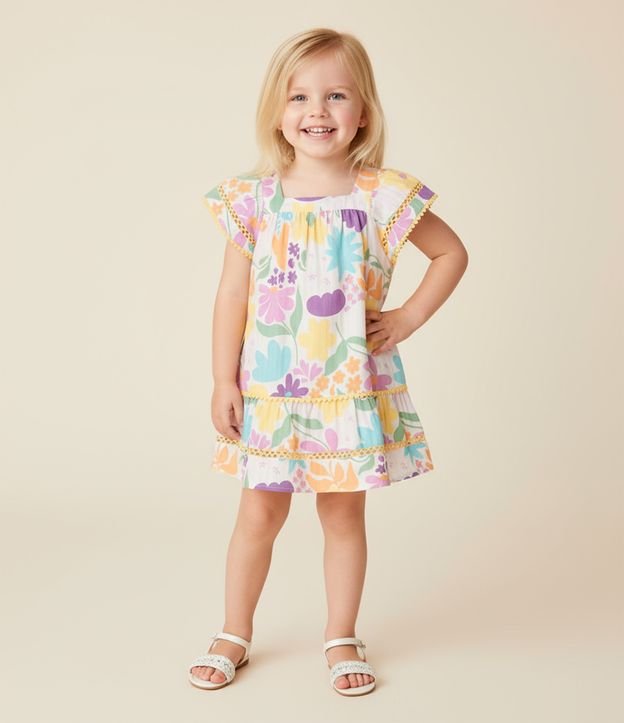 Vestido Infantil com Estampa Floral - Tam 1 a 6 Anos