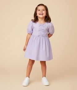 Vestido Infantil em Tricoline com Mangas Bufantes e Lacinhos - Tam 1 a 6 Anos
