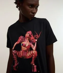 Camiseta T-shirt em Algodão com Estampa Lady Gaga Frente e Costas