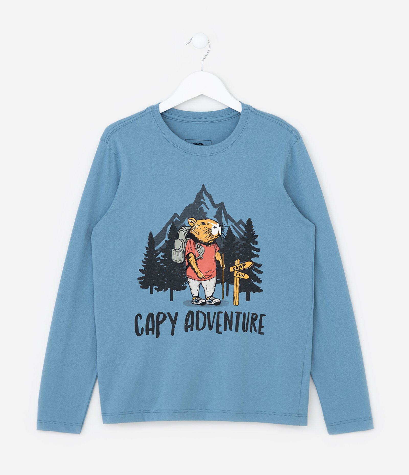 Camiseta Infantil com Estampa Capivara Aventureira - Tam 5 a 14 Anos Azul 1
