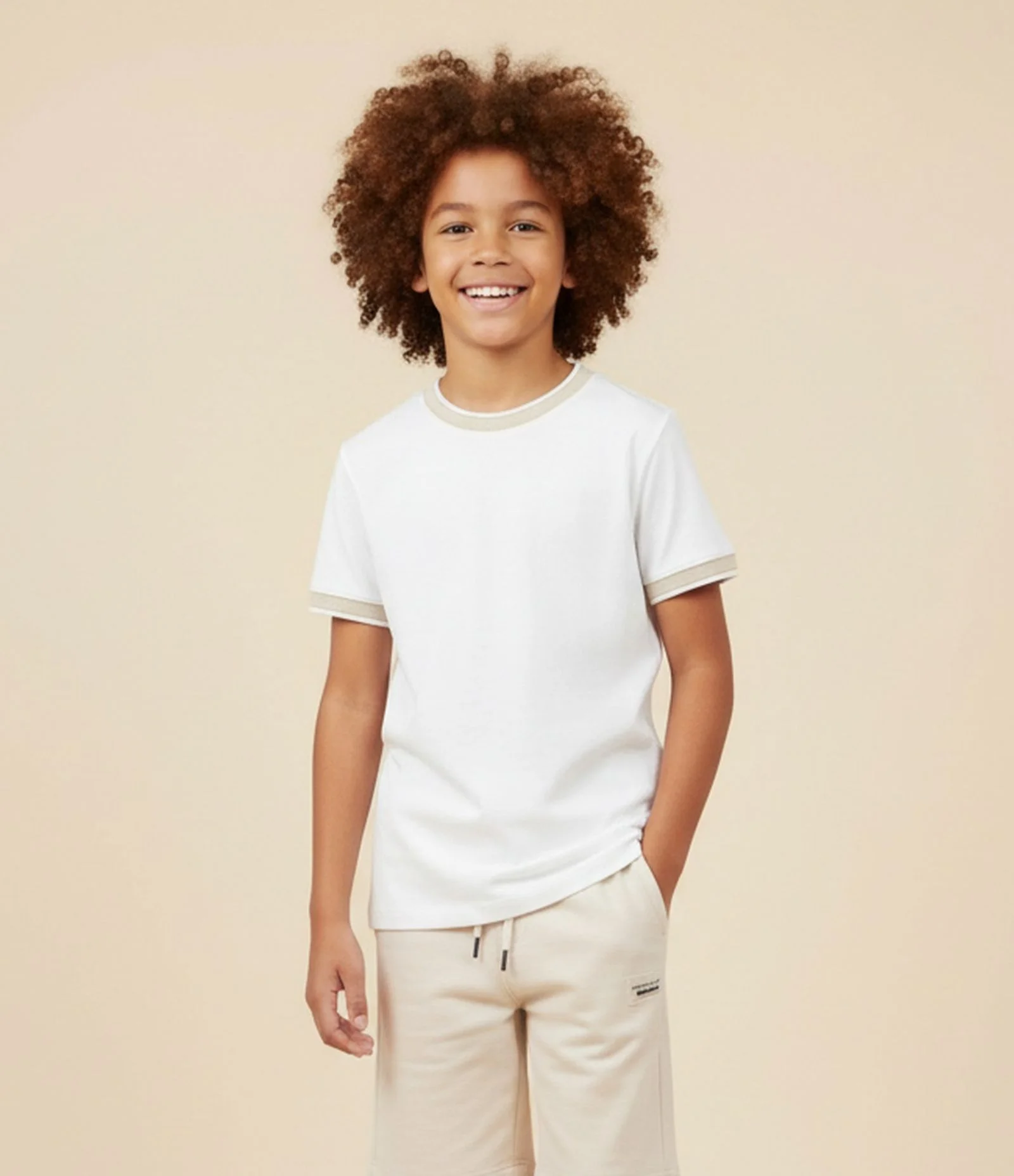 Camiseta Infantil Texturizada com Viés Contrastantes - 5 a 14 Anos Branco 1