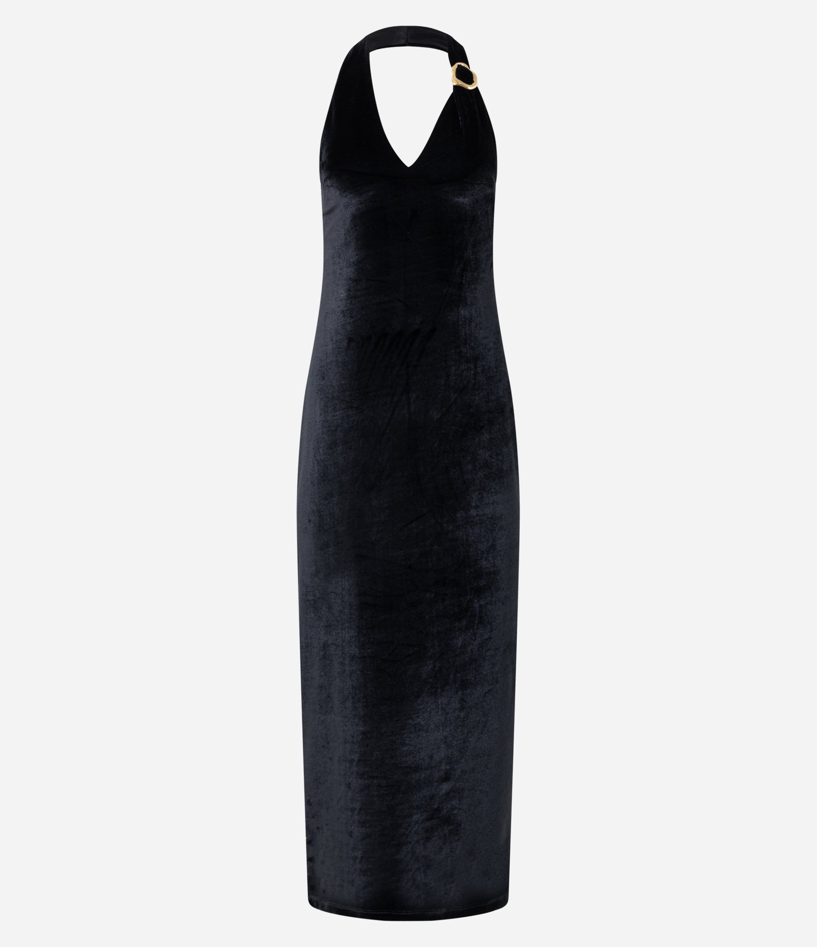 Vestido New Midi em Veludo Frente única com Aviamento na Alça Preto 7