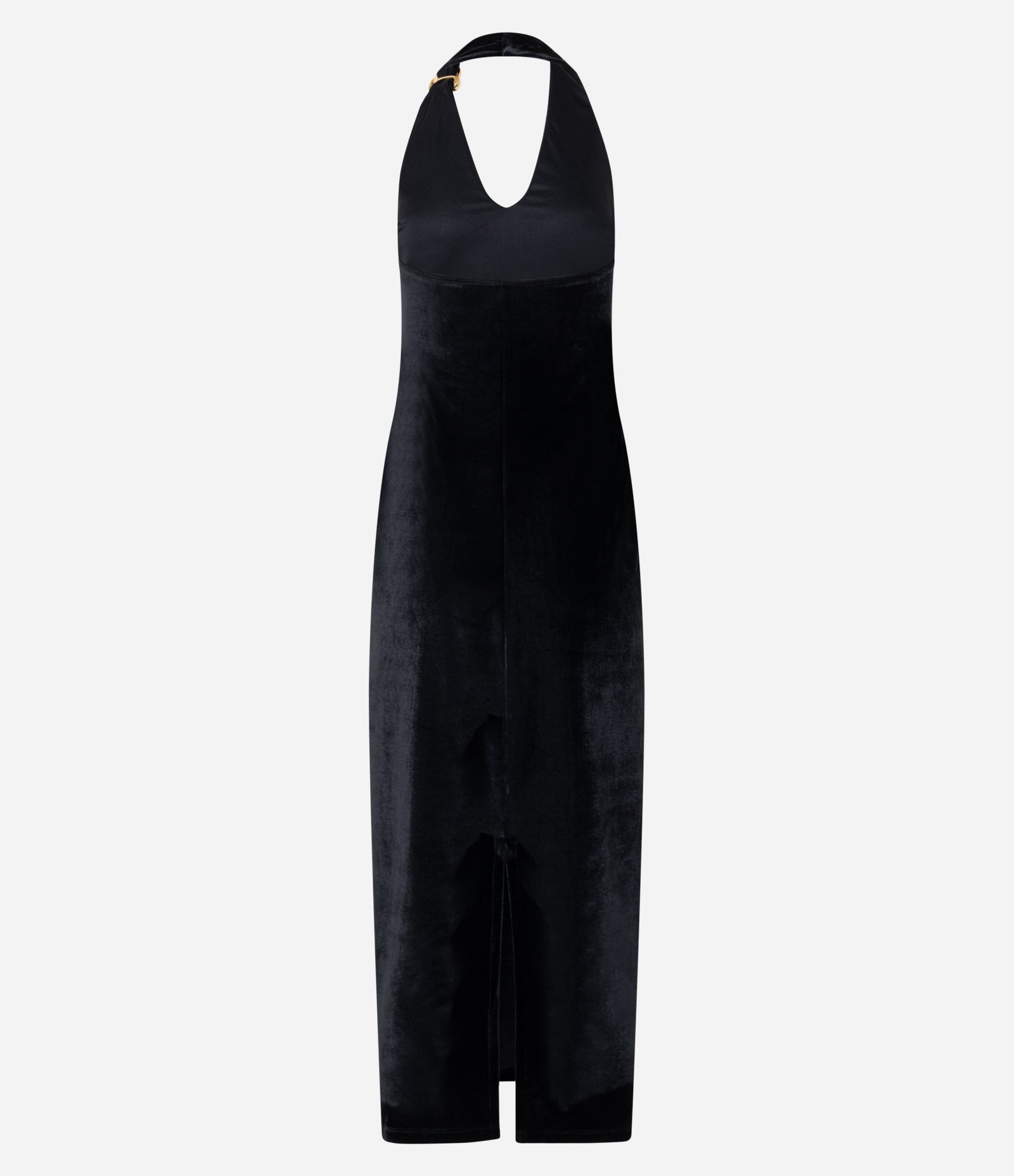 Vestido New Midi em Veludo Frente única com Aviamento na Alça Preto 9