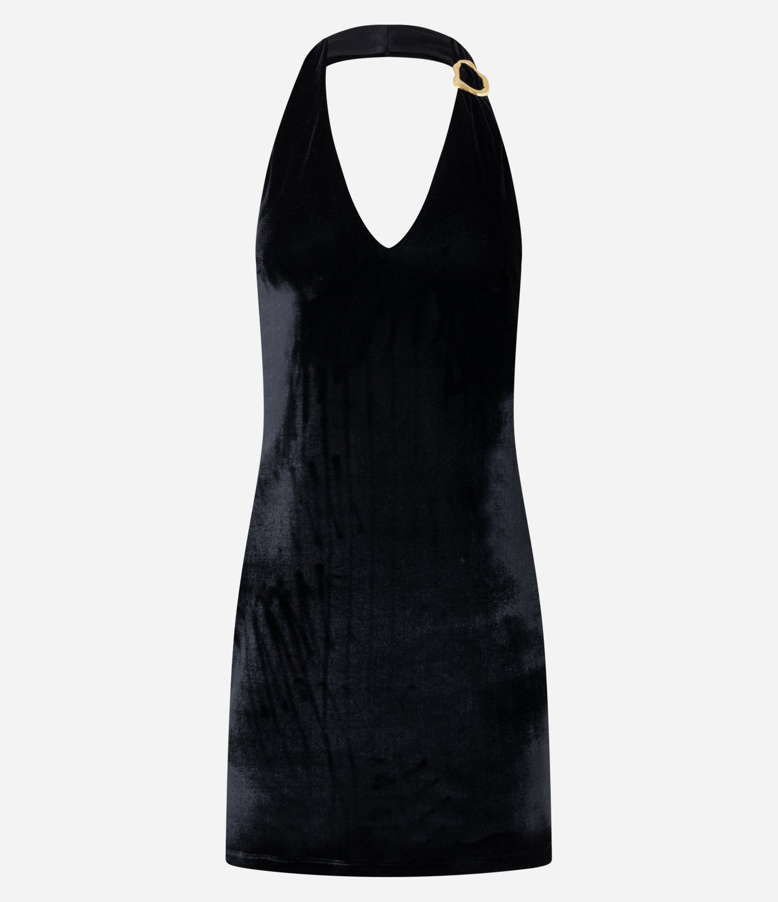 Vestido Curto em Veludo Frente única com Aviamento na Alça Preto 5
