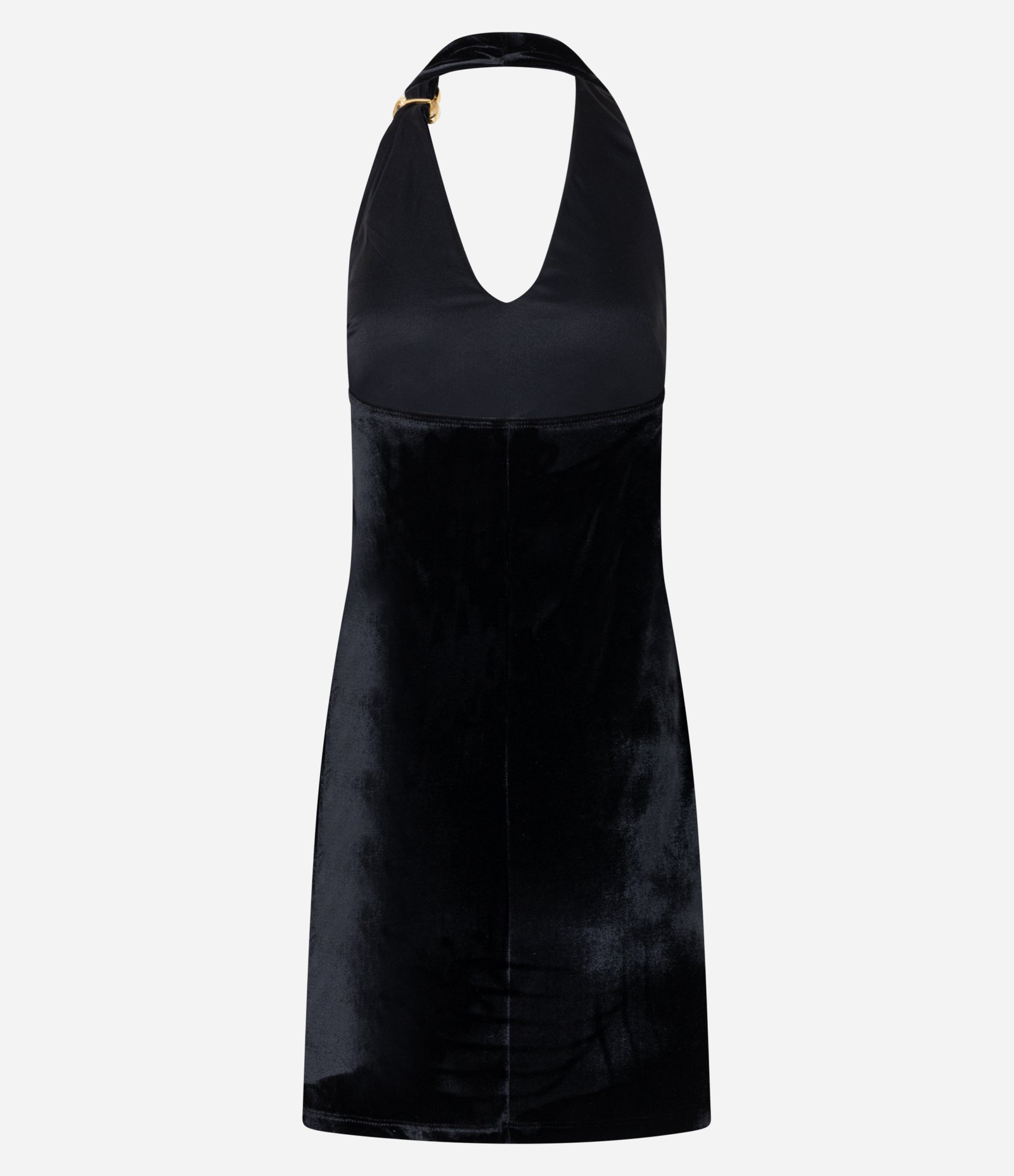 Vestido Curto em Veludo Frente única com Aviamento na Alça Preto 7