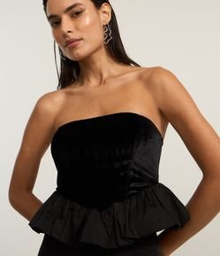 Blusa em Veludo com Barra Balonê